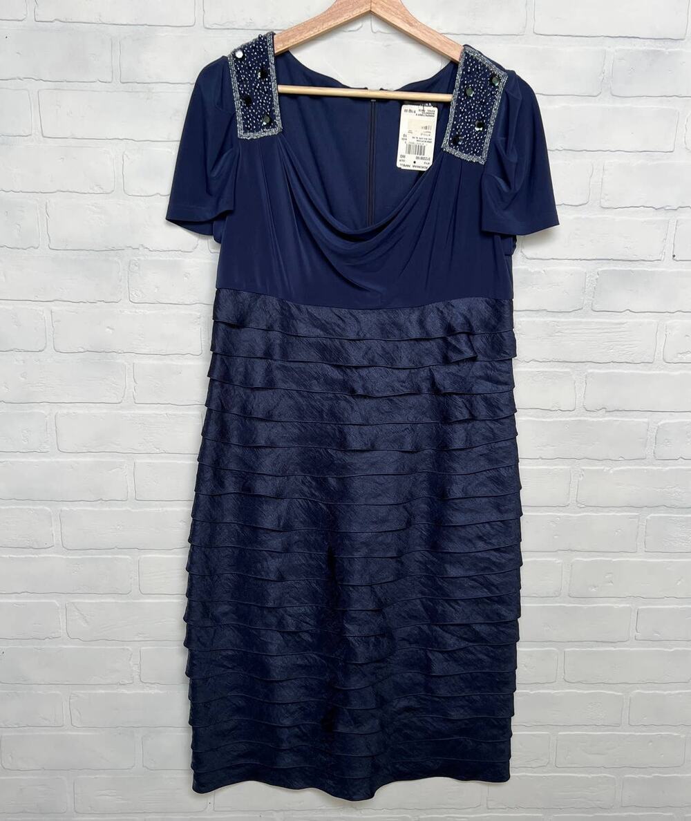 Adrianna Papell NWT Beaded Navy Cocktail Formal Mother of Bride Dress -sz 10